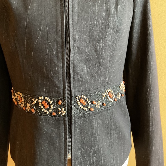 BURKE AVENUE Black Zip Beaded Waistline Women's Blazer Size 8 - Picture 3 of 8